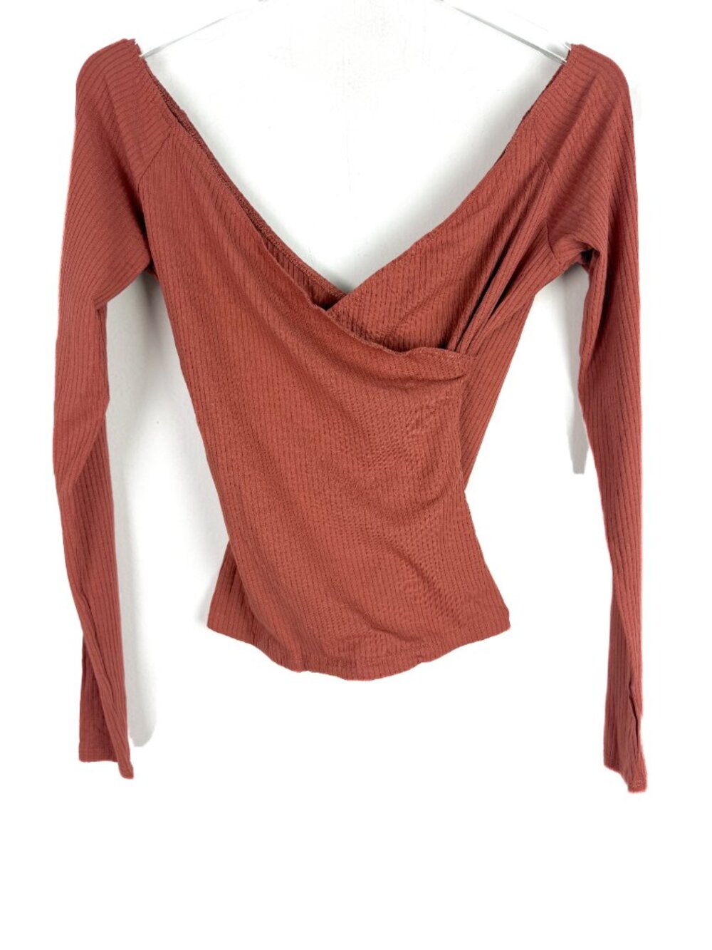 NWT Lulus All Day Fave Terracotta Long Sleeve Ribbed Top Size XS NEW